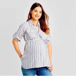 Maternity blouse with waist tie
